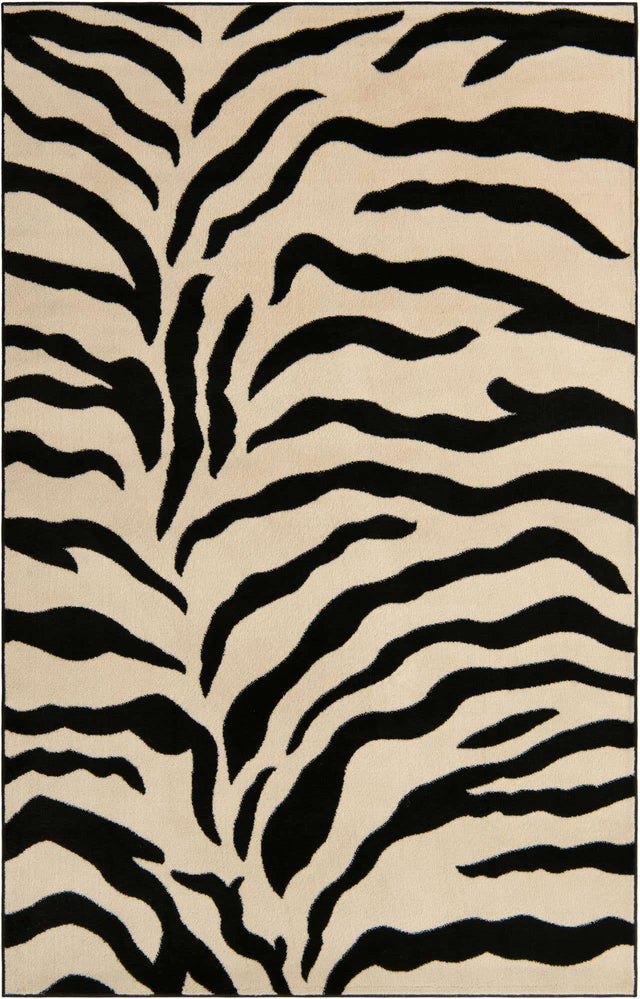 Ivory 6' 1 x 9' Wildlife Rectangle Area Rug Animal Print Safari Jungle Inspired Carpet for Unique Modern Interior Design for Sale at Rug Engine