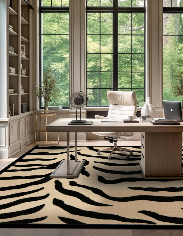 Ivory 6' 1 x 6' 1 Wildlife Square Area Rug Animal Print Safari Jungle Inspired Carpet for Unique Modern Interior Design for Sale at Rug Engine