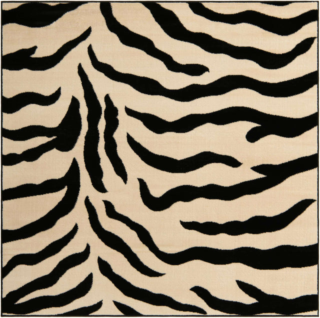 Ivory 6' 1 x 6' 1 Wildlife Square Area Rug Animal Print Safari Jungle Inspired Carpet for Unique Modern Interior Design for Sale at Rug Engine