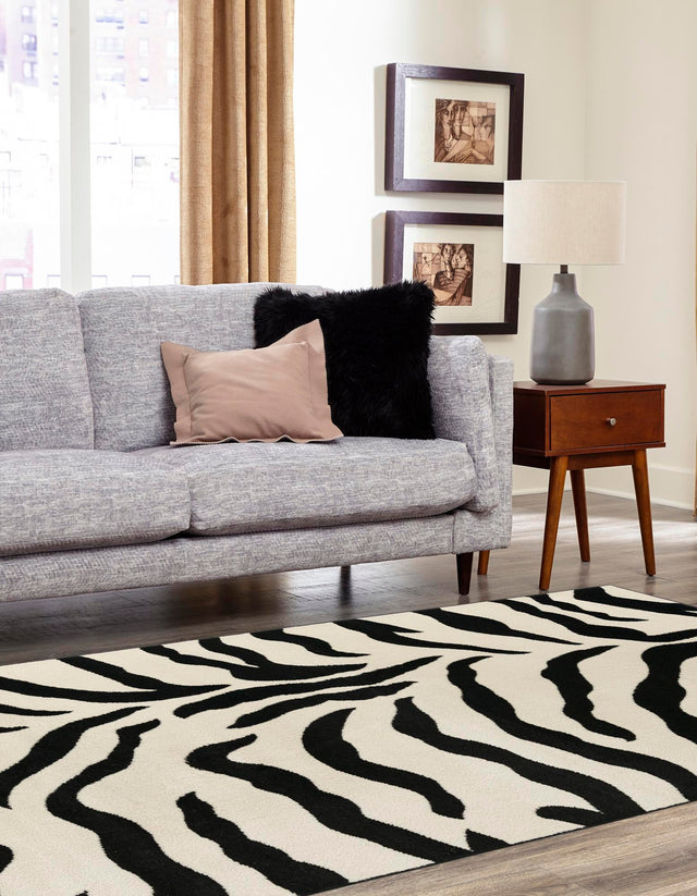 Ivory 3' 1 x 5' 3 Wildlife Rectangle Area Rug Animal Print Safari Jungle Inspired Carpet for Unique Modern Interior Design for Sale at Rug Engine