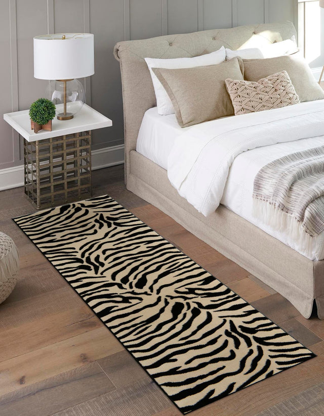 Ivory 2' 7 x 10' Wildlife Runner Area Rug Animal Print Safari Jungle Inspired Carpet for Unique Modern Interior Design for Sale at Rug Engine