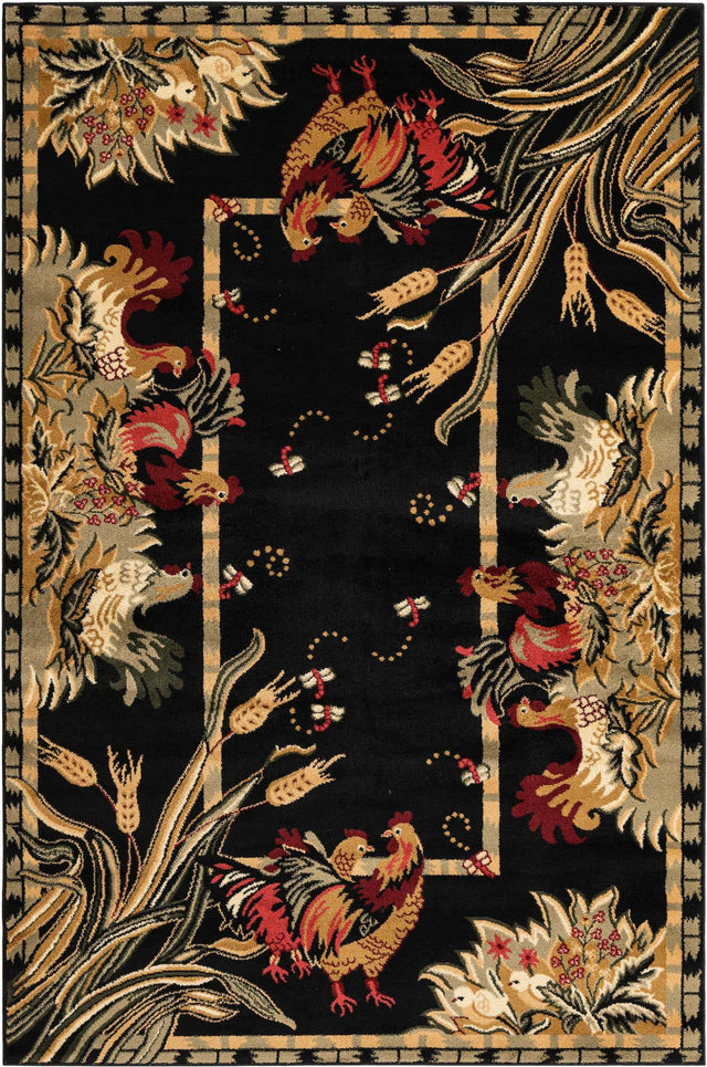 Black 5' 3 x 8' Barnyard Rectangle Area Rug 100% Polypropylene With Cotton Backing Traditional Cottage Rustic Classical Carpet for Living Office Bedroom Dining Room Easy to Clean Long Lasting & Durable Decor for Sale at Rug Engine