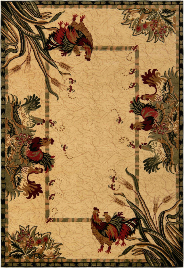 Cream 6' 1 x 9' Barnyard Rectangle Area Rug 100% Polypropylene With Cotton Backing Traditional Cottage Rustic Classical Carpet for Living Office Bedroom Dining Room Easy to Clean Long Lasting & Durable Decor for Sale at Rug Engine