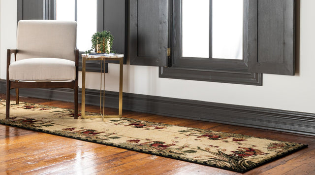 Cream 3' 1 x 16' 5 Barnyard Runner Area Rug 100% Polypropylene With Cotton Backing Traditional Cottage Rustic Classical Carpet for Living Office Bedroom Dining Room Easy to Clean Long Lasting & Durable Decor for Sale at Rug Engine