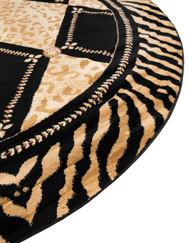 Light Brown 7' 10 x 7' 10 Wildlife Round Area Rug Animal Print Safari Jungle Inspired Carpet for Unique Modern Interior Design for Sale at Rug Engine