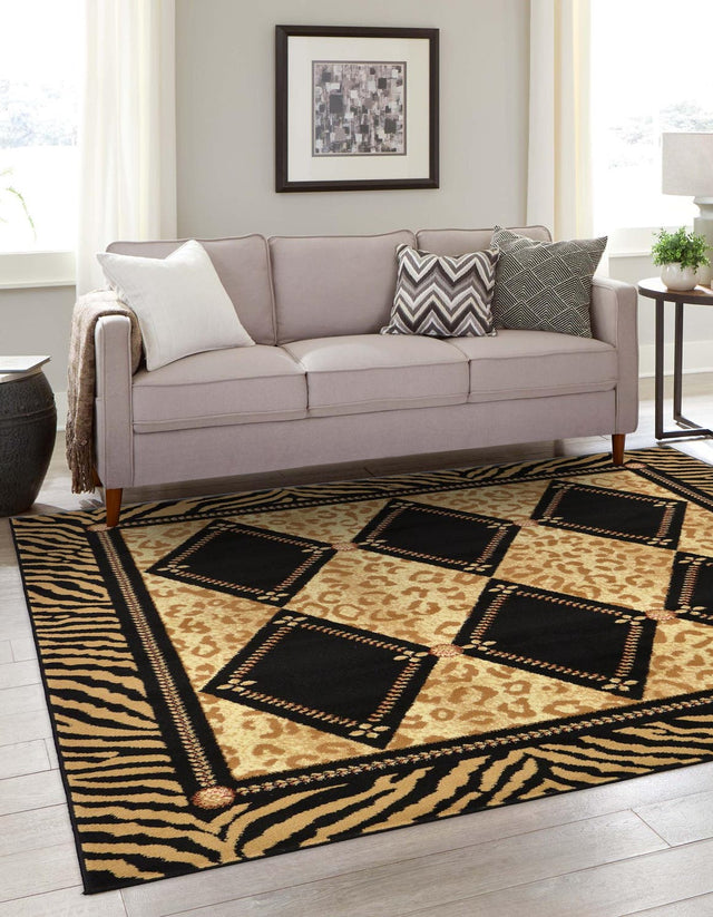 Light Brown 6' 1 x 6' 1 Wildlife Square Area Rug Animal Print Safari Jungle Inspired Carpet for Unique Modern Interior Design for Sale at Rug Engine