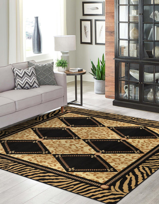 Light Brown 6' 1 x 6' 1 Wildlife Square Area Rug Animal Print Safari Jungle Inspired Carpet for Unique Modern Interior Design for Sale at Rug Engine