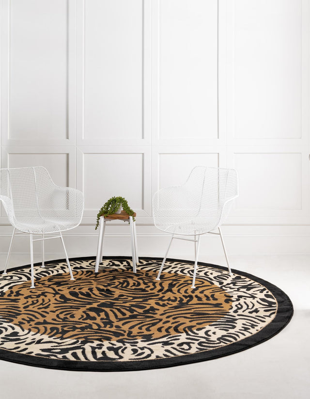 Light Brown 7' 10 x 7' 10 Wildlife Round Area Rug Animal Print Safari Jungle Inspired Carpet for Unique Modern Interior Design for Sale at Rug Engine