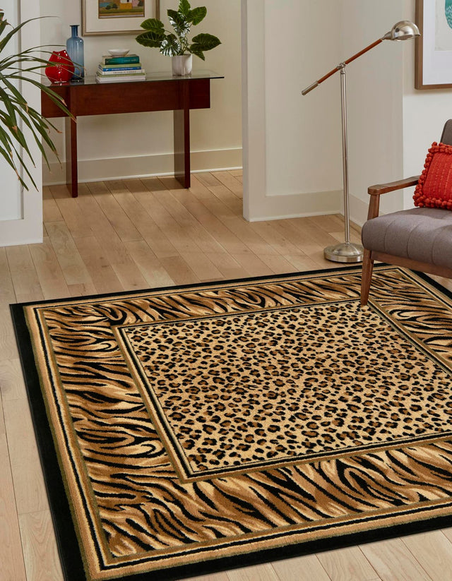 Light Brown 7' 10 x 7' 10 Wildlife Square Area Rug Animal Print Safari Jungle Inspired Carpet for Unique Modern Interior Design for Sale at Rug Engine