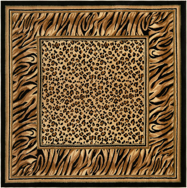 Light Brown 6' 1 x 6' 1 Wildlife Square Area Rug Animal Print Safari Jungle Inspired Carpet for Unique Modern Interior Design for Sale at Rug Engine