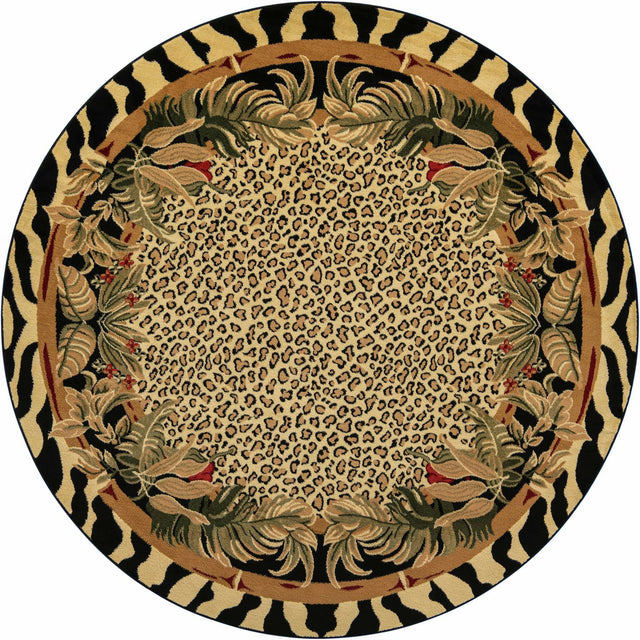 Cream 7' 10 x 7' 10 Wildlife Round Area Rug Animal Print Safari Jungle Inspired Carpet for Unique Modern Interior Design for Sale at Rug Engine