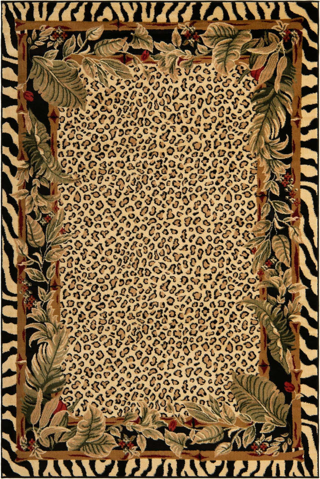 Cream 6' 1 x 9' Wildlife Rectangle Area Rug Animal Print Safari Jungle Inspired Carpet for Unique Modern Interior Design for Sale at Rug Engine