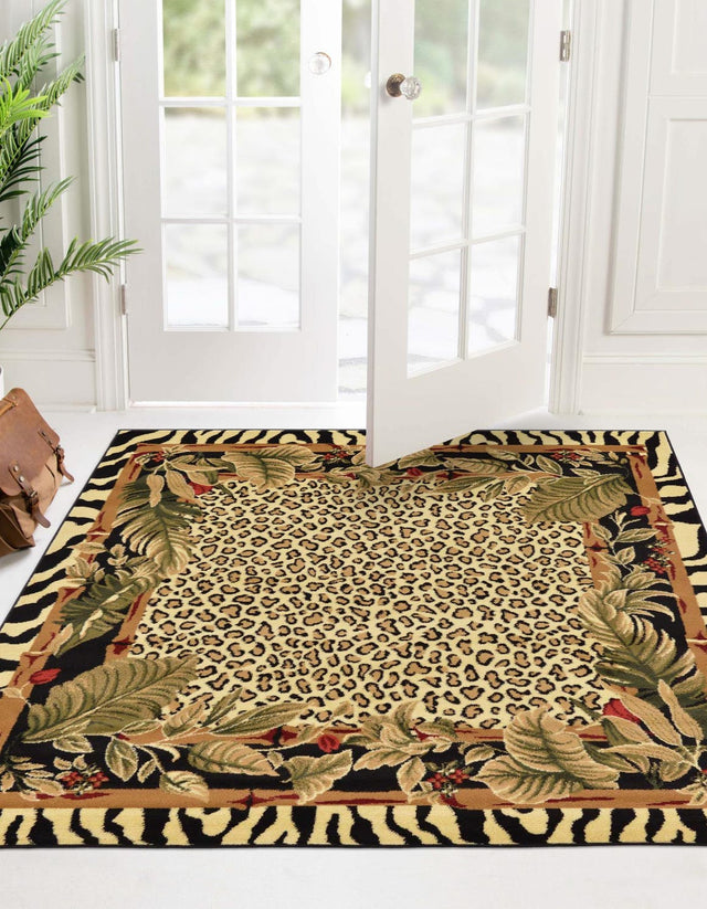 Cream 3' 1 x 3' 1 Wildlife Square Area Rug Animal Print Safari Jungle Inspired Carpet for Unique Modern Interior Design for Sale at Rug Engine