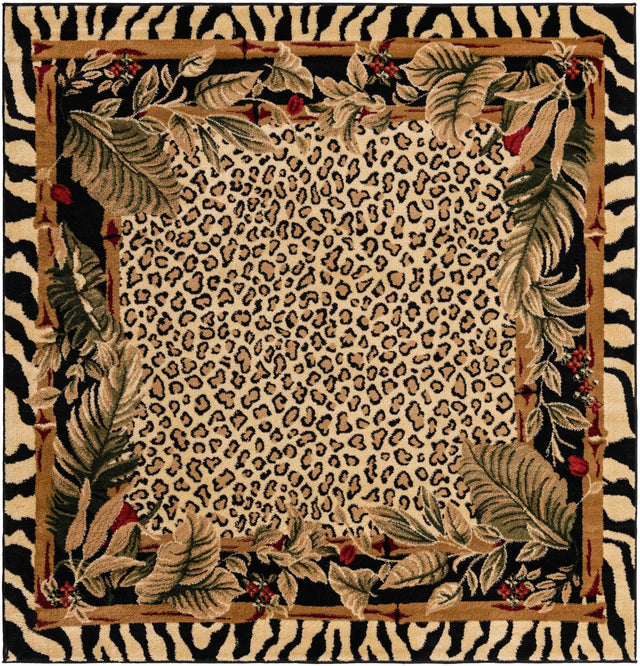 Cream 6' 1 x 6' 1 Wildlife Square Area Rug Animal Print Safari Jungle Inspired Carpet for Unique Modern Interior Design for Sale at Rug Engine