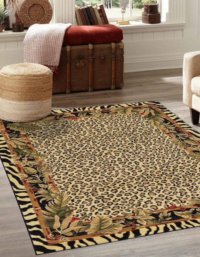 Cream 5' 3 x 8' Wildlife Rectangle Area Rug Animal Print Safari Jungle Inspired Carpet for Unique Modern Interior Design for Sale at Rug Engine