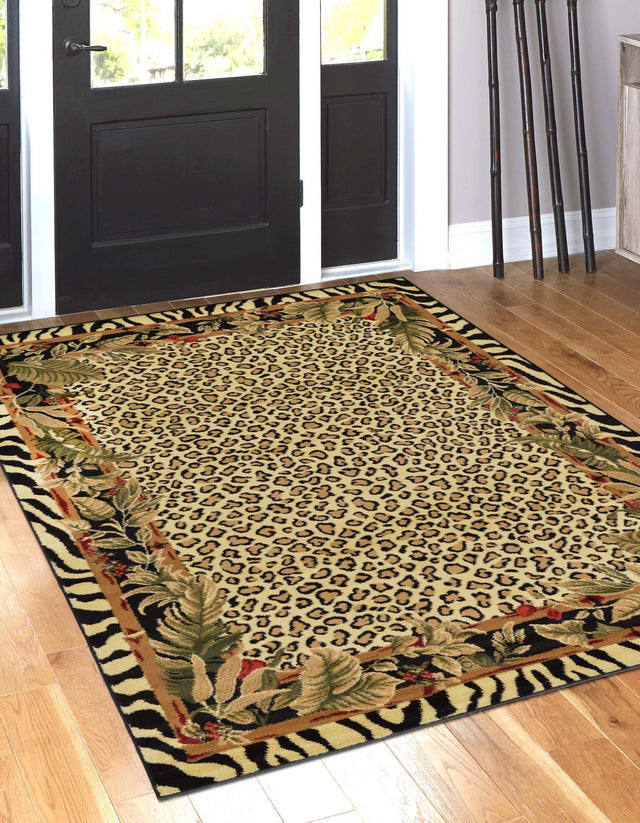 Cream 5' 3 x 8' Wildlife Rectangle Area Rug Animal Print Safari Jungle Inspired Carpet for Unique Modern Interior Design for Sale at Rug Engine