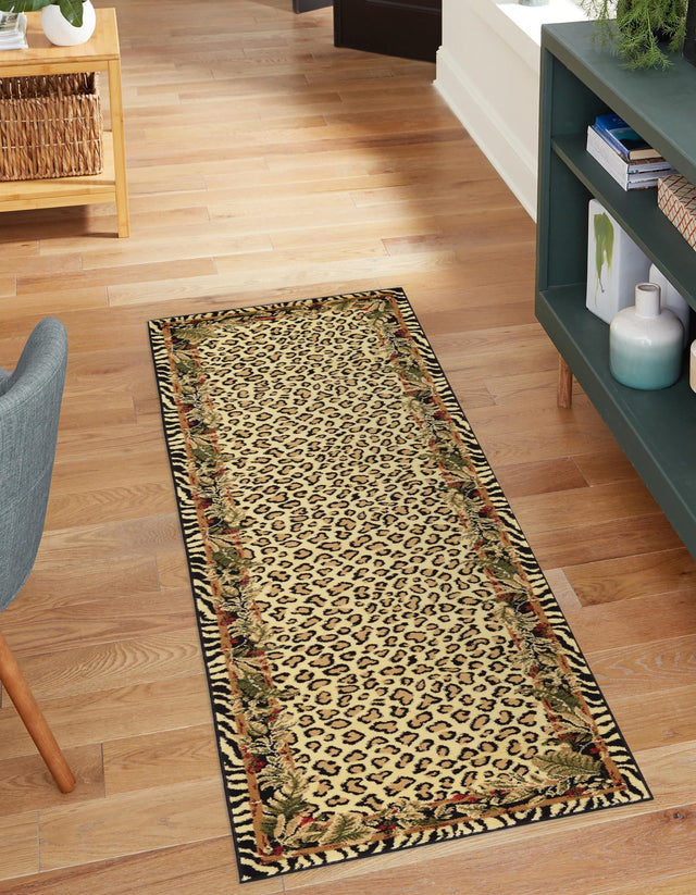 Cream 2' 7 x 12' Wildlife Runner Area Rug Animal Print Safari Jungle Inspired Carpet for Unique Modern Interior Design for Sale at Rug Engine