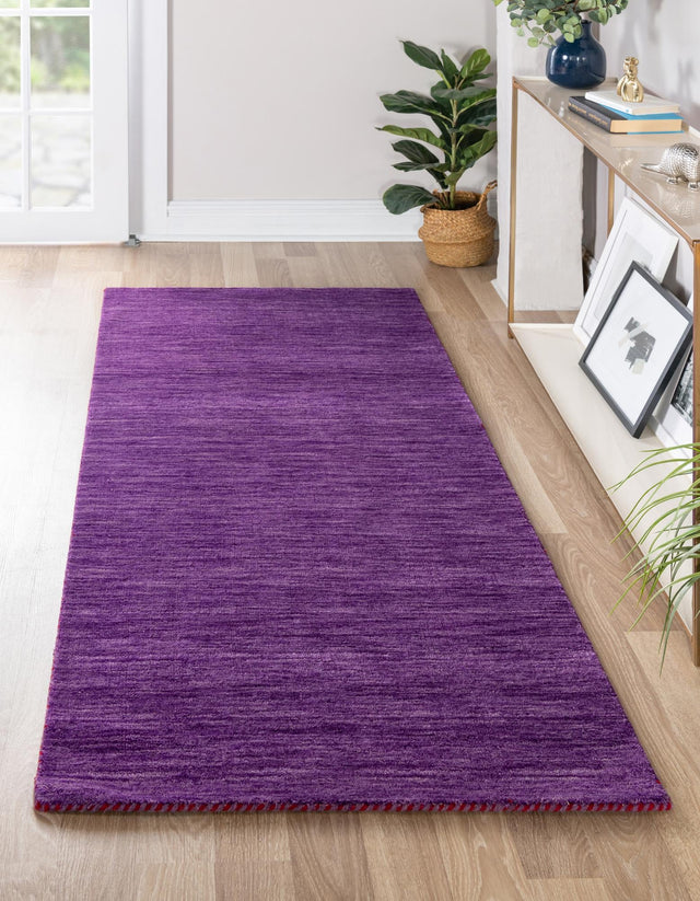 Purple 2' 7 x 16' 5 Solid Gava Runner Area Rug 100% High Quality All Natural Wool Minimalist Carpet for Modern Home Interior Design for Sale at Rug Engine