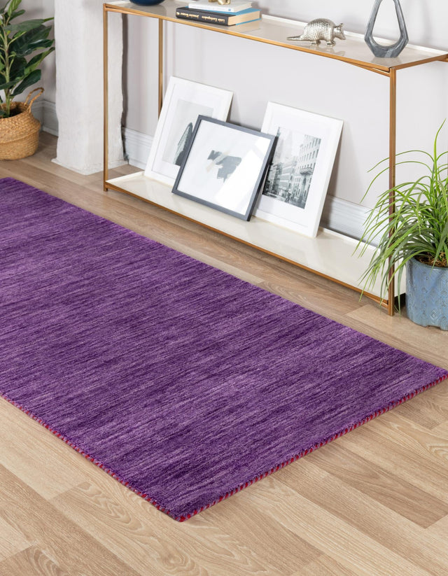 Purple 2' 7 x 16' 5 Solid Gava Runner Area Rug 100% High Quality All Natural Wool Minimalist Carpet for Modern Home Interior Design for Sale at Rug Engine