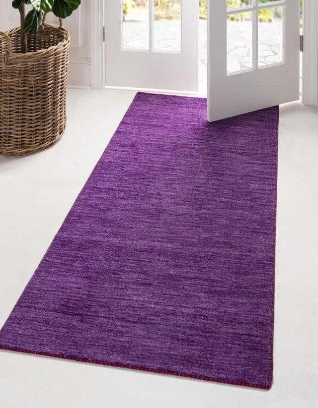 Purple 2' 7 x 16' 5 Solid Gava Runner Area Rug 100% High Quality All Natural Wool Minimalist Carpet for Modern Home Interior Design for Sale at Rug Engine