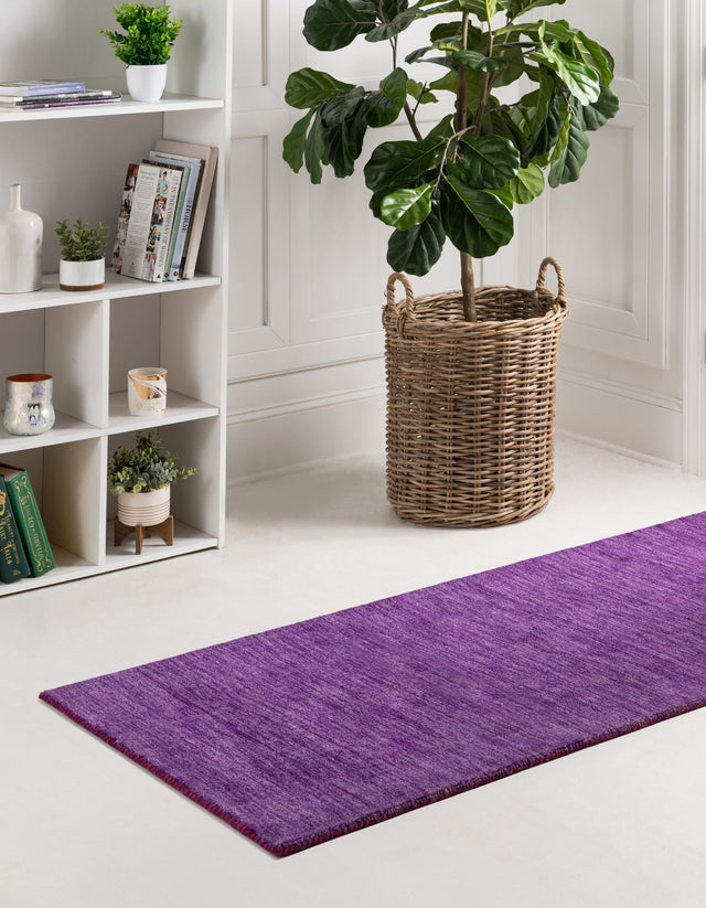 Purple 2' 7 x 16' 5 Solid Gava Runner Area Rug 100% High Quality All Natural Wool Minimalist Carpet for Modern Home Interior Design for Sale at Rug Engine
