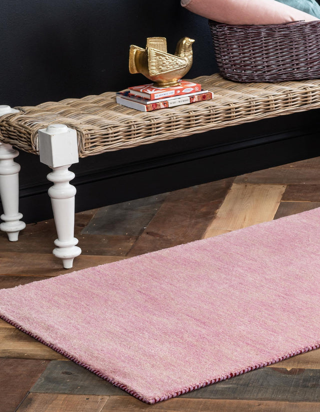 Pink 2' 7 x 9' 10 Solid Gava Runner Area Rug 100% High Quality All Natural Wool Minimalist Carpet for Modern Home Interior Design for Sale at Rug Engine