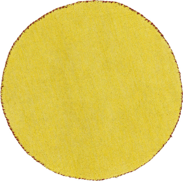 Yellow 2' 4 x 2' 4 Solid Gava Round Area Rug 100% High Quality All Natural Wool Minimalist Carpet for Modern Home Interior Design for Sale at Rug Engine