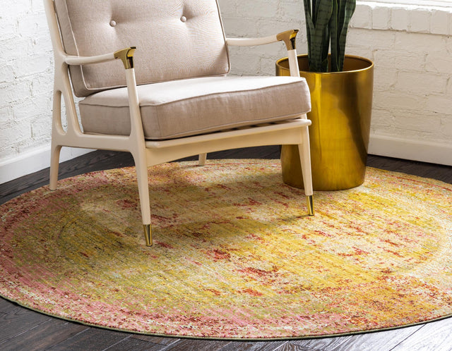 Yellow 6' 1 x 6' 1 Austin Round Area Rug 100% Polyester Durable Cotton Backing Living Dining Room Bedroom Office Vintage Decor Carpet for Sale at Rug Engine