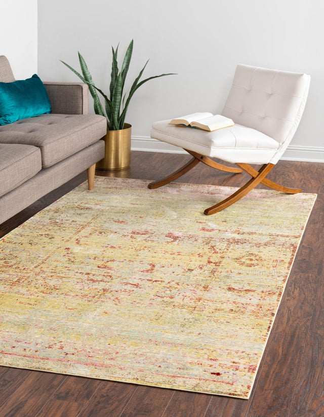Yellow 7' 1 x 10' Austin Rectangle Area Rug 100% Polyester Durable Cotton Backing Living Dining Room Bedroom Office Vintage Decor Carpet for Sale at Rug Engine