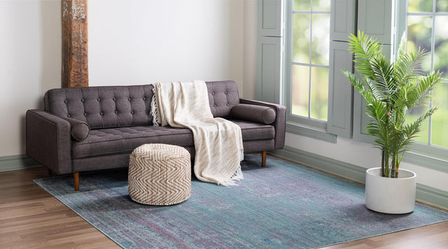 Light Blue 8' x 8' Austin Square Area Rug 100% Polyester Durable Cotton Backing Living Dining Room Bedroom Office Vintage Decor Carpet for Sale at Rug Engine