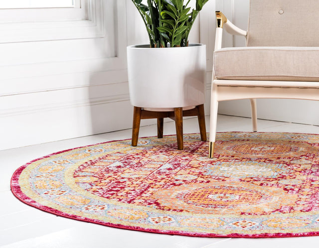 Beige 6' 1 x 6' 1 Austin Round Area Rug 100% Polyester Durable Cotton Backing Living Dining Room Bedroom Office Vintage Decor Carpet for Sale at Rug Engine