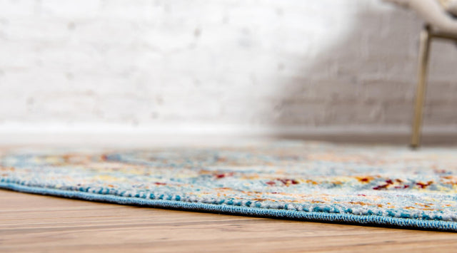 Light Blue 5' 3 x 5' 3 Austin Round Area Rug 100% Polyester Durable Cotton Backing Living Dining Room Bedroom Office Vintage Decor Carpet for Sale at Rug Engine