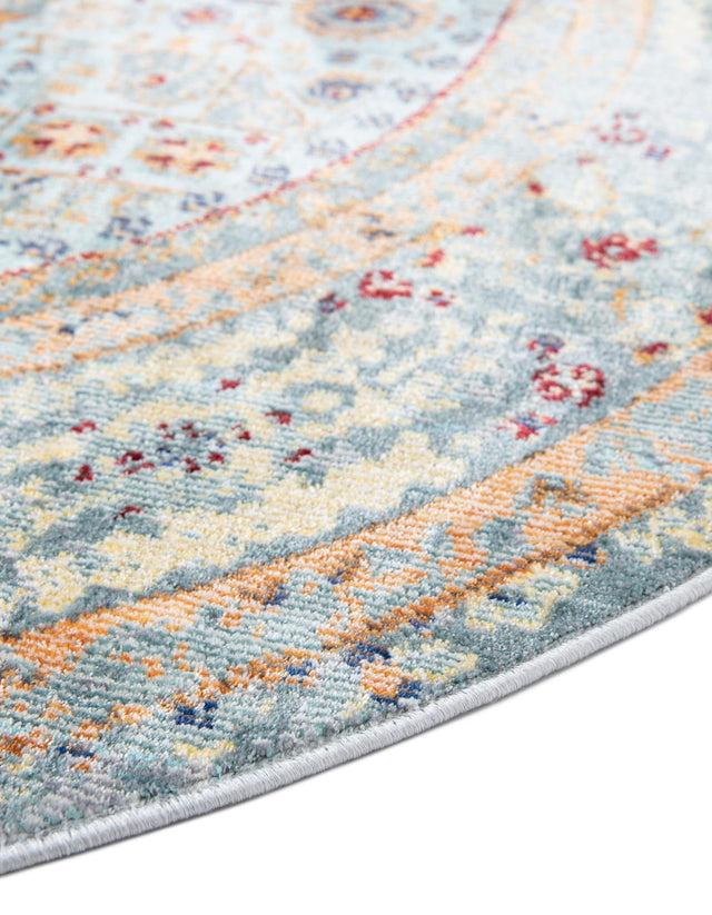 Light Blue 4' x 4' Austin Round Area Rug 100% Polyester Durable Cotton Backing Living Dining Room Bedroom Office Vintage Decor Carpet for Sale at Rug Engine