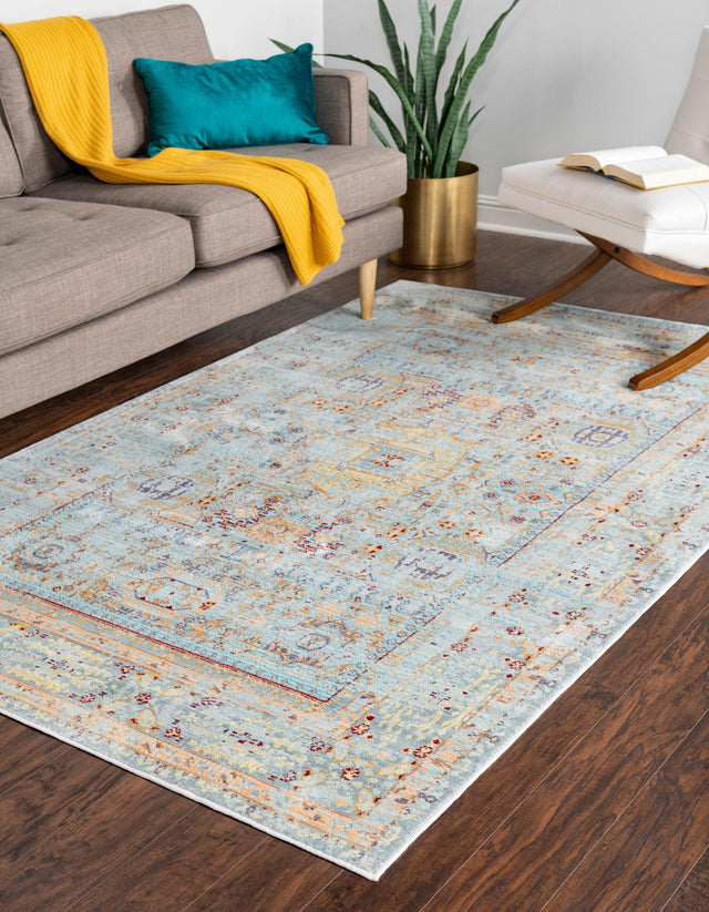 Light Blue 7' 1 x 10' Austin Rectangle Area Rug 100% Polyester Durable Cotton Backing Living Dining Room Bedroom Office Vintage Decor Carpet for Sale at Rug Engine