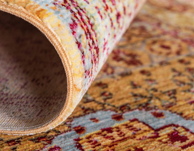 Gold 8' x 8' Austin Square Area Rug 100% Polyester Durable Cotton Backing Living Dining Room Bedroom Office Vintage Decor Carpet for Sale at Rug Engine