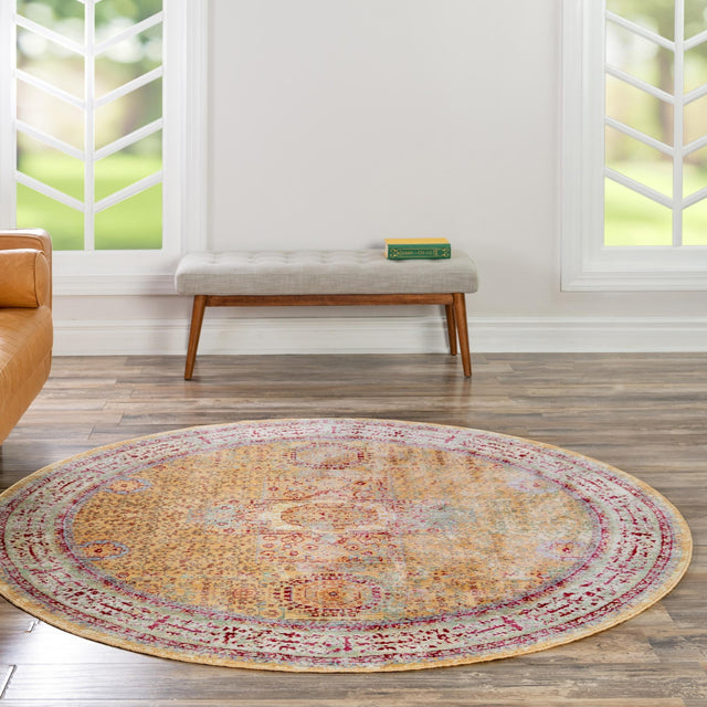 Gold 5' 3 x 5' 3 Austin Round Area Rug 100% Polyester Durable Cotton Backing Living Dining Room Bedroom Office Vintage Decor Carpet for Sale at Rug Engine