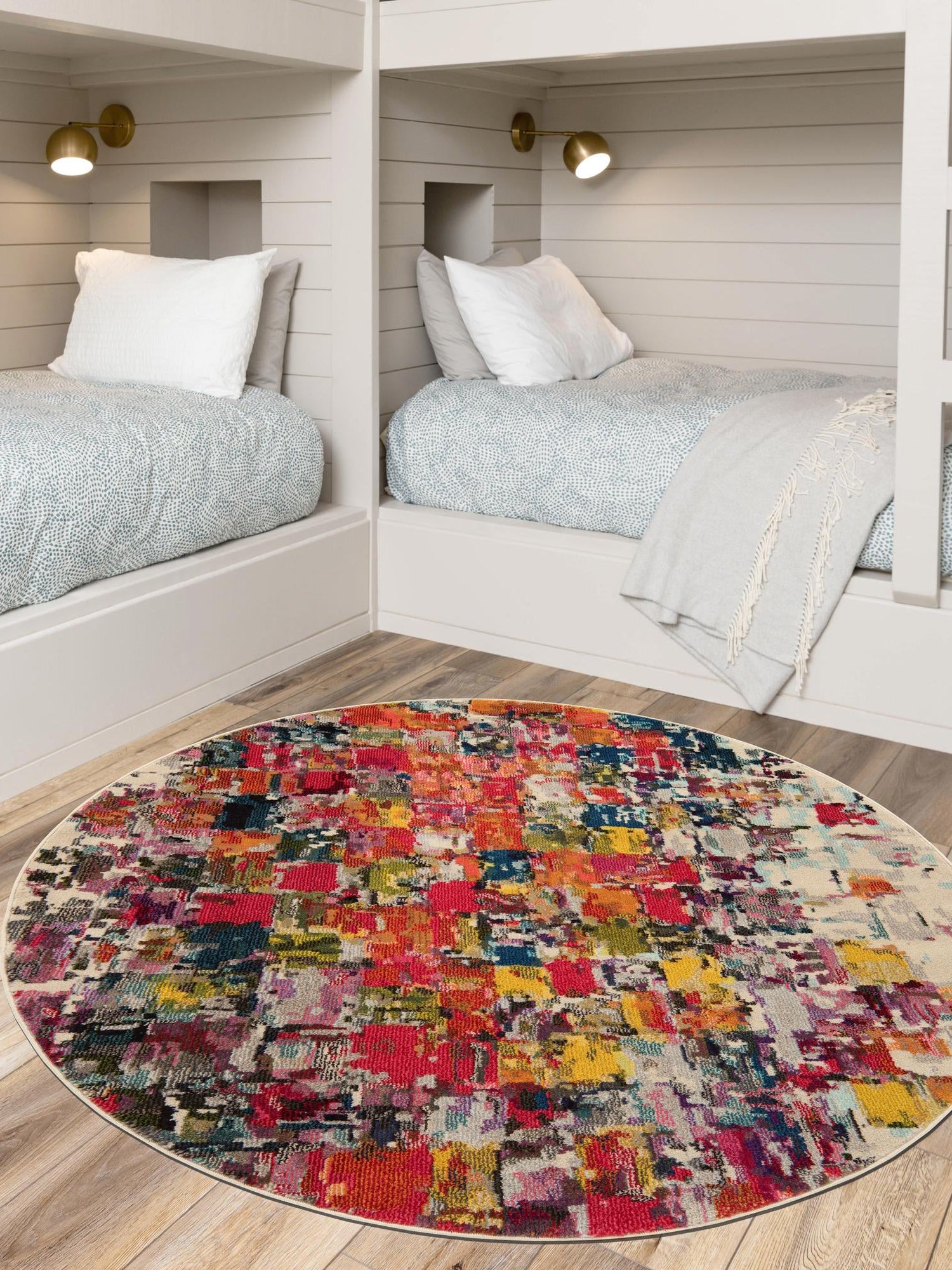 Multicolor 6' 1 x 6' 1 Estrella Round Area Rug 100% Polypropylene Non-Shedding Stain Resistant Carpet Colorful Modern Abstract Design Easy Clean for Home Decor for Sale at Rug Engine