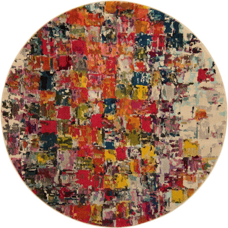 Multicolor 6' 1 x 6' 1 Estrella Round Area Rug 100% Polypropylene Non-Shedding Stain Resistant Carpet Colorful Modern Abstract Design Easy Clean for Home Decor for Sale at Rug Engine