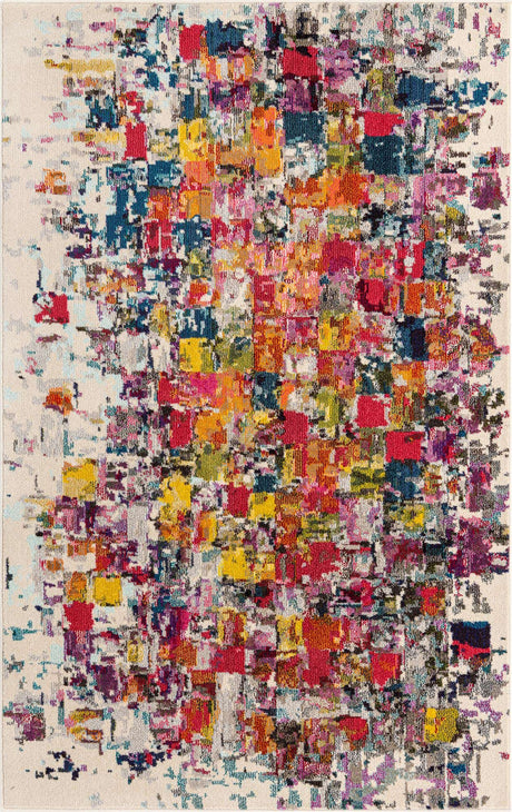 Multicolor 5' 1 x 8' Estrella Rectangle Area Rug 100% Polypropylene Non-Shedding Stain Resistant Carpet Colorful Modern Abstract Design Easy Clean for Home Decor for Sale at Rug Engine