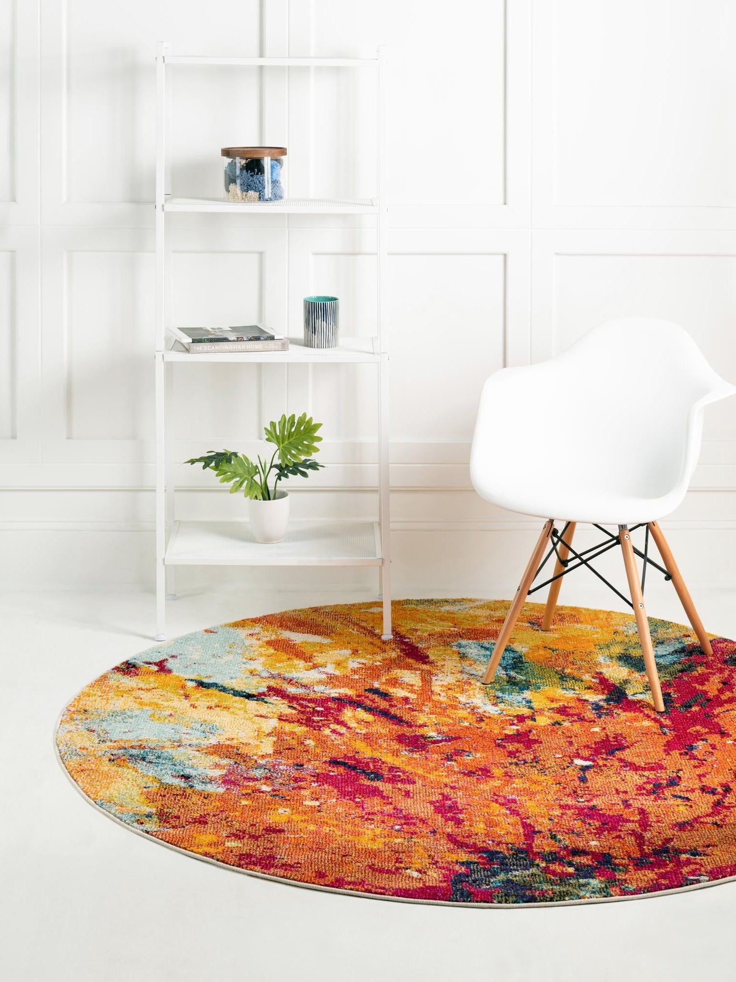 Multicolor 8' x 8' Estrella Round Area Rug 100% Polypropylene Non-Shedding Stain Resistant Carpet Colorful Modern Abstract Design Easy Clean for Home Decor for Sale at Rug Engine