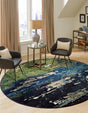 Navy Blue 8' x 8' Estrella Round Area Rug 100% Polypropylene Non-Shedding Stain Resistant Carpet Colorful Modern Abstract Design Easy Clean for Home Decor for Sale at Rug Engine