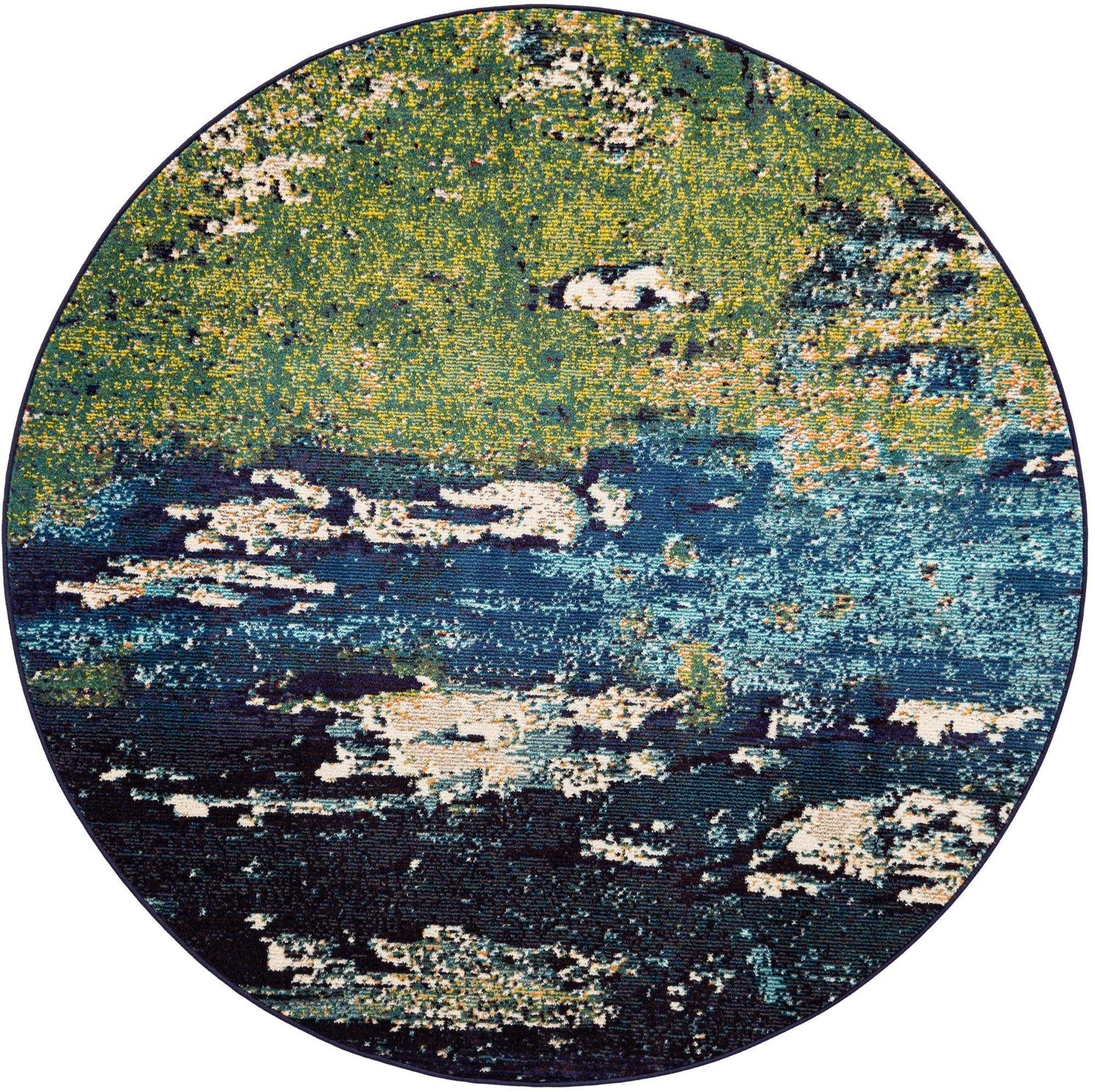 Navy Blue 6' 1 x 6' 1 Estrella Round Area Rug 100% Polypropylene Non-Shedding Stain Resistant Carpet Colorful Modern Abstract Design Easy Clean for Home Decor for Sale at Rug Engine
