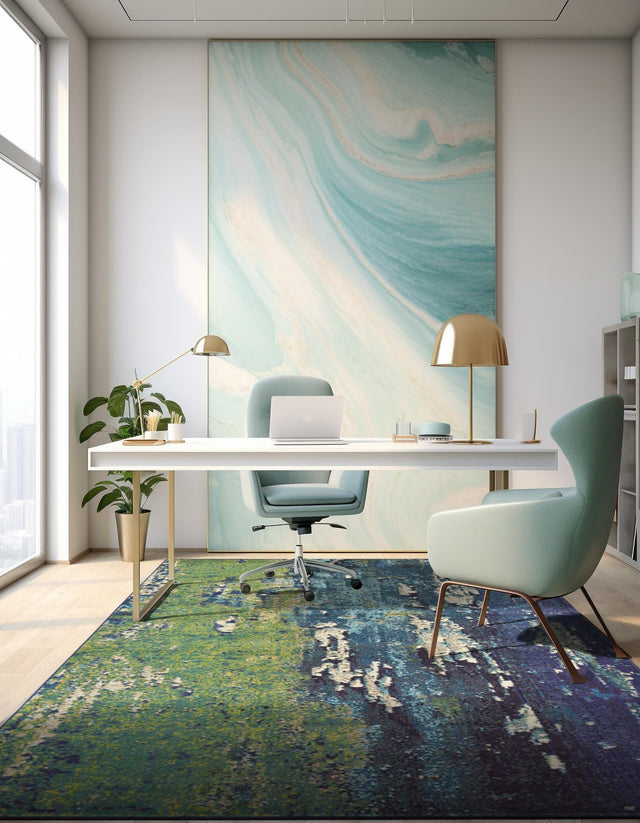 Navy Blue 5' 1 x 8' Estrella Rectangle Area Rug 100% Polypropylene Non-Shedding Stain Resistant Carpet Colorful Modern Abstract Design Easy Clean for Home Decor for Sale at Rug Engine