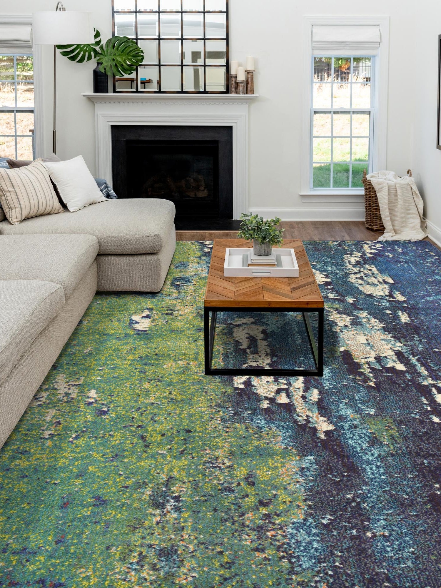 Navy Blue 3' 3 x 5' 3 Estrella Rectangle Area Rug 100% Polypropylene Non-Shedding Stain Resistant Carpet Colorful Modern Abstract Design Easy Clean for Home Decor for Sale at Rug Engine