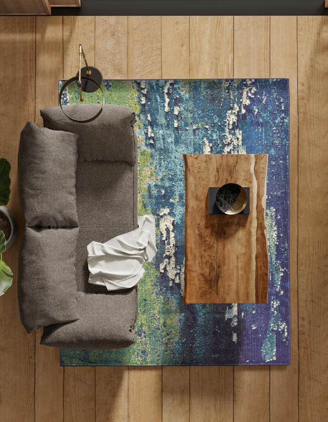 Navy Blue 8' x 11' Estrella Rectangle Area Rug 100% Polypropylene Non-Shedding Stain Resistant Carpet Colorful Modern Abstract Design Easy Clean for Home Decor for Sale at Rug Engine