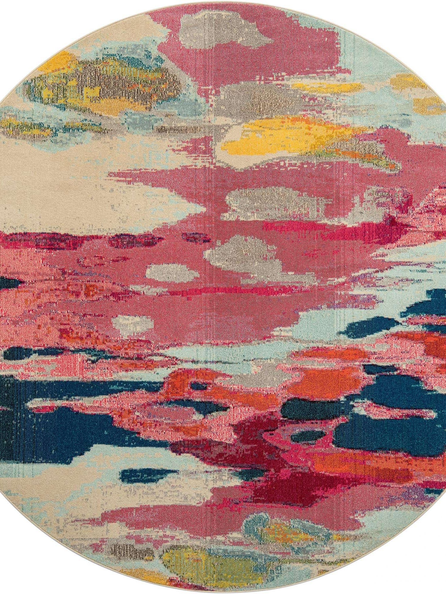 Pink 8' x 8' Estrella Round Area Rug 100% Polypropylene Non-Shedding Stain Resistant Carpet Colorful Modern Abstract Design Easy Clean for Home Decor for Sale at Rug Engine