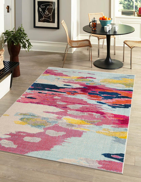 Pink 3' 3 x 5' 3 Estrella Rectangle Area Rug 100% Polypropylene Non-Shedding Stain Resistant Carpet Colorful Modern Abstract Design Easy Clean for Home Decor for Sale at Rug Engine