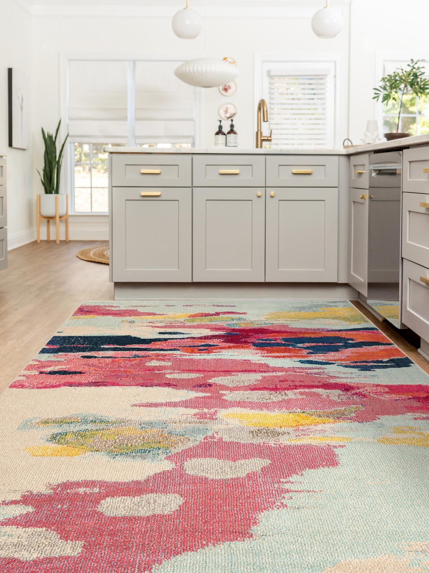 Pink 5' 1 x 8' Estrella Rectangle Area Rug 100% Polypropylene Non-Shedding Stain Resistant Carpet Colorful Modern Abstract Design Easy Clean for Home Decor for Sale at Rug Engine