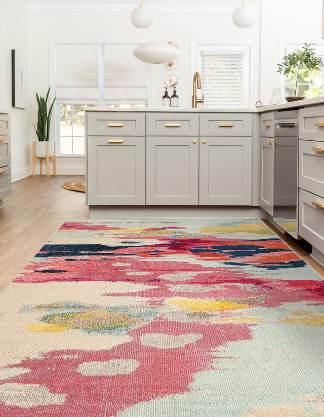 Pink 5' 1 x 8' Estrella Rectangle Area Rug 100% Polypropylene Non-Shedding Stain Resistant Carpet Colorful Modern Abstract Design Easy Clean for Home Decor for Sale at Rug Engine