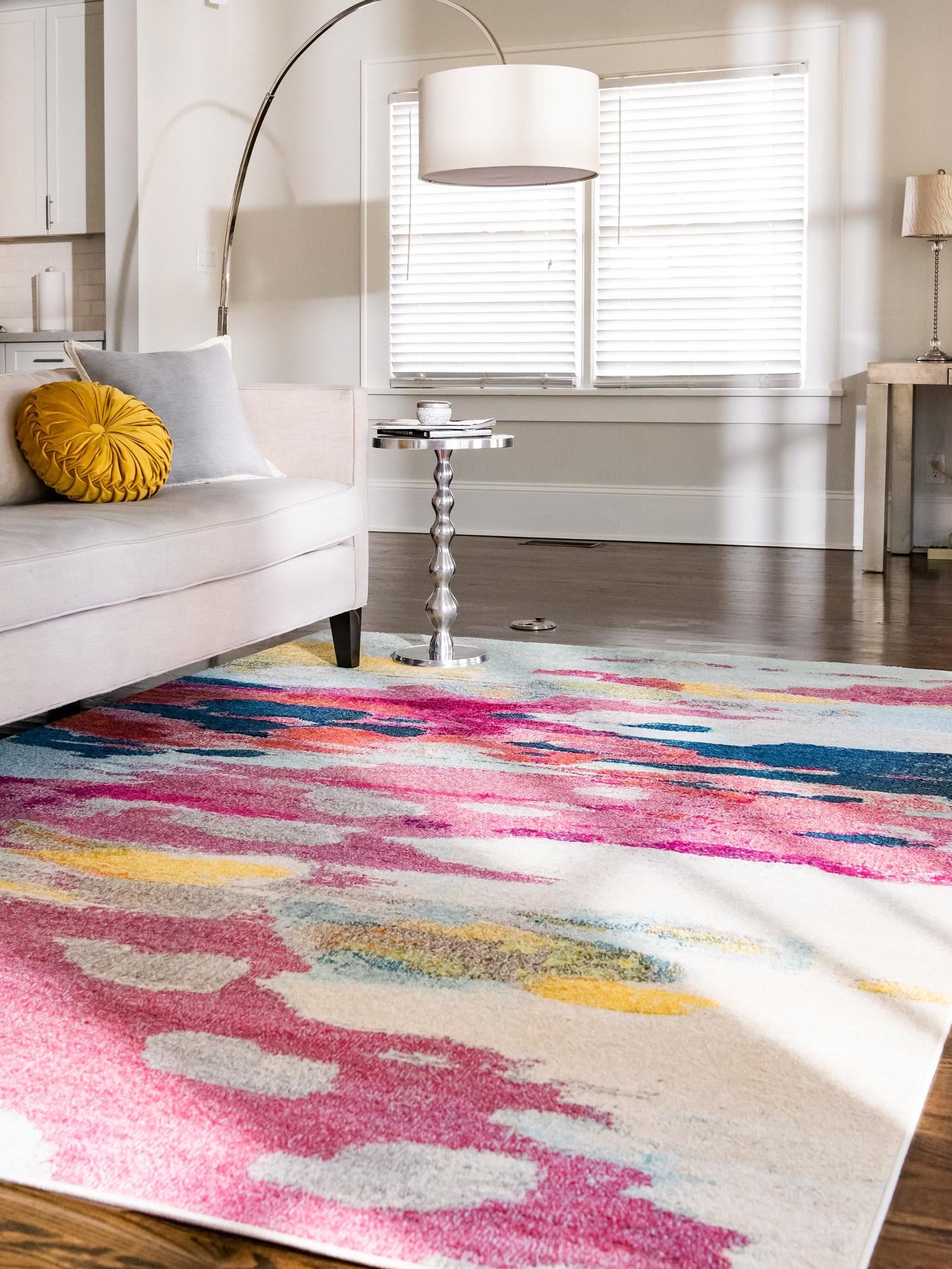 Pink 7' x 10' Estrella Rectangle Area Rug 100% Polypropylene Non-Shedding Stain Resistant Carpet Colorful Modern Abstract Design Easy Clean for Home Decor for Sale at Rug Engine